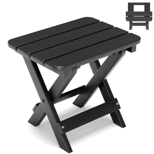 Polyhouz Folding Outdoor Side Table Small HDPE Patio Table All-Weather Compact Portable End Table for Patio Porch Pool Black 11.8 D x 15.7 W x 15.7 H