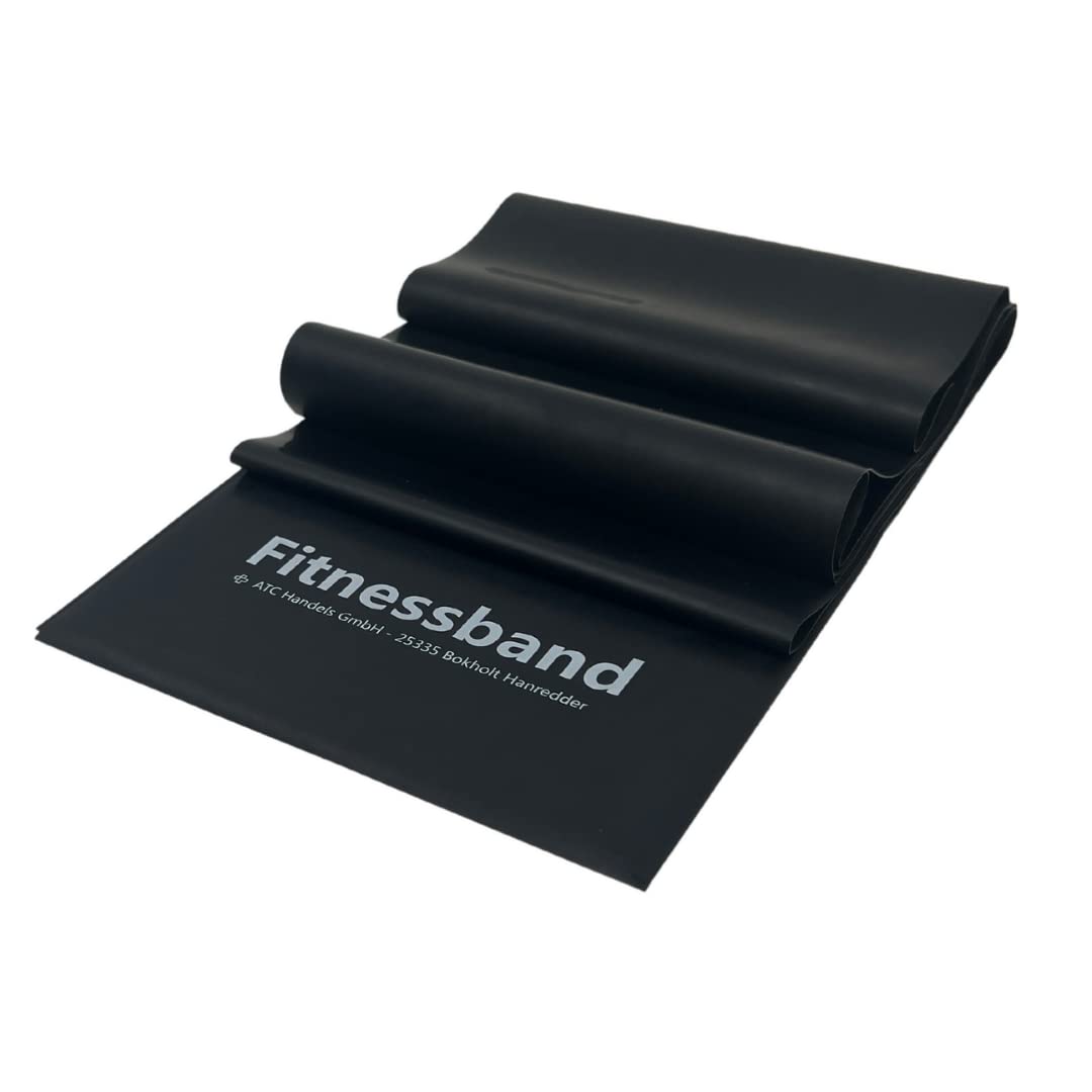 ATC Handels GmbH Fitness Band 1.5 m, 2.5 m, 5.5 m and 25 m x 15.5 cm in 6 Different Thicknesses, Resistance Band, Exercise Band, Sports Band, Strength Training and Yoga, 1.5 m, Extra Heavy Black