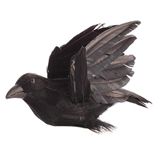 Factory Direct Craft Artificial Black Feather Flying Crow - With Attached Clip For Halloween Folk Art Raven - Realistic Look Fake Crow Black Bird For Haunted House Displays Or Costumes #TOP4