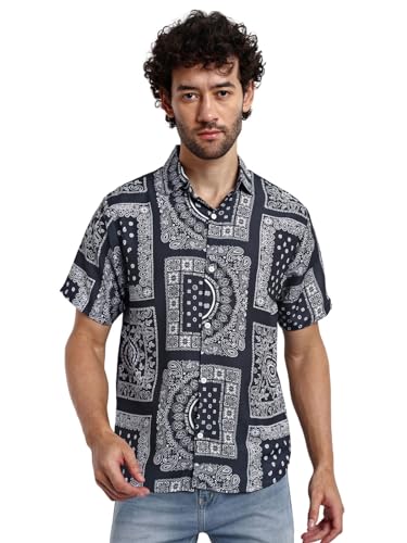 Image of GRECIILOOKS Men's Shirt - Summer Button Down Shirts || Half Sleeve Shirt for Man||Stylish Mens Casual Shirts||Formal and Comfort Rich Printed Shirt`s for Mens