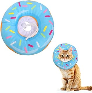 Xinzistar Cat Cone Collar Recovery Collar Pet Kitten Soft Protective Neck Collar After Surgery Adjustable Healing Elizabeth Collar Comfy Cotton Cone (M, Blue Donut)