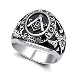 YLWJSP Freemason Ring - Signet Style, Stainless Steel, Size 9 - Masonic Master Mason Gift for Occasions
