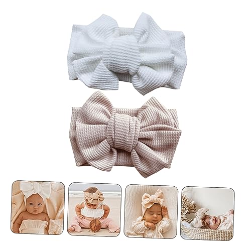2Pcs Hair Bow Headband Soft Elastic Knitted Waffle Hair Ornament for Newborns Comfortable Non Marking Suitable for Birthday and Family Photos4