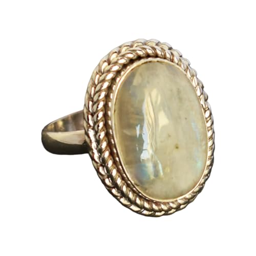 Bague pierre de lune arc-en-ciel en argent 925 fait main massif