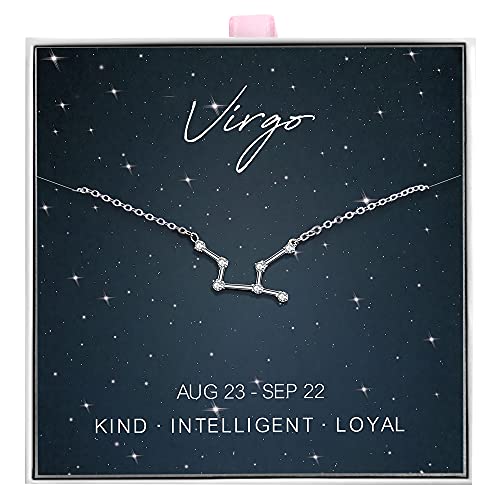 ALoveSoul 925 Sterling Silver Constellation Horoscope Zodiac Necklace, Birthday Gifts for Women