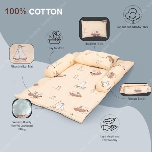 Image of BAYBEE Bedding Set for Newborn | Baby Cushion Mattress | Foldable Carry Bed | Pure Cotton Lounger | Travel-Friendly Nest for 0-6 Months (Beige)
