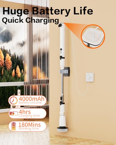 Image of 500RPM /S Multi Function Electric Spin Scrubber for Cleaning Bathroom Floor,Upgraded Stronger PX7 Waterproof Shower Scrubber with Power LCD Display, CordlessTile Scrubber (Black)