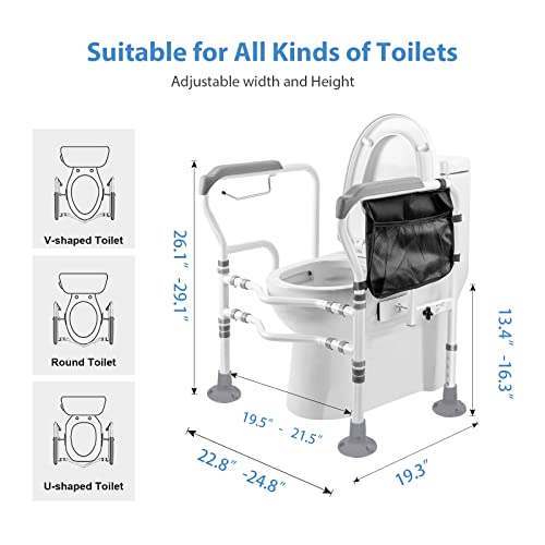 Leachoi Toilet Safety Rails For Elderly, Toilet Rails For Elderly Free Standing, Heavy Duty Toilet Safety Frame With Arms, Handicap Toilet Seat, Height & Width Adjustable - 350Lbs #TOP2