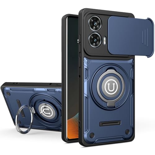 Coque Moto Edge 50 Fusion 5G robuste anti-chute avec cache caméra coulissant et support bleu