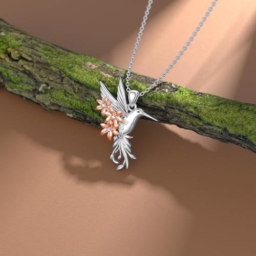 Diamond Hummingbird Necklace for Women 925 Sterling Silver Hummingbird Pendant Necklaces with Flower and Lab Grown Diamonds Jewelry Gifts4