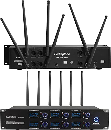 6 Channels Professional Uhf Wireless Handheld Dynamic Microphone System, Fixed Frequency Channel, With 6 Independent Antenna Metal Mic - Receiver, Church, Dj, Concert, Up To 260Ft Range With Open Area #TOP2