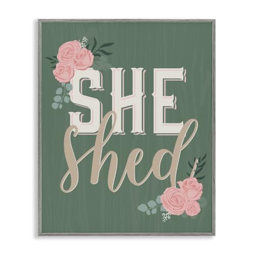 'She Shed Floral Pink Rose Calligraphy Sign'| Framed Giclee Art