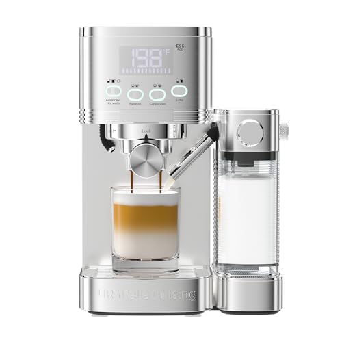 URintells Cuising Espresso Machine 20 Bar Temperature Control LED Display Expresso Machine for Home with Automatic Milk Frother for Cappuccino Latte