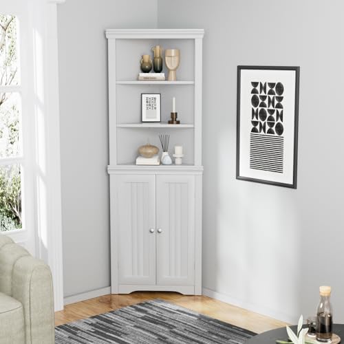 image for Furmax Corner Cabinet Organizer, Freestanding Corner Shelf with Adjust