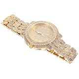 NUOBESTY Reloj Casual para Mujer Adorno de Gemas de Imitación, Aleación Dorada y Correa Ajustable, Elegante y Cómodo para Uso Diario