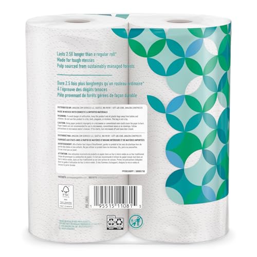 Amazon Brand - Presto! Flex-a-Size Kitchen Paper Towels, Strong and Absorbent, 128 Sheet Family Roll, 16 Rolls (8 Packs of 2) - image 3
