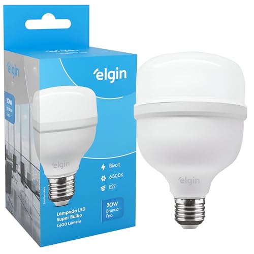 Kit Lâmpadas Led Super Bulbo 20w Alta Potência Bivolt Branco Frio Elgin (Kit 10 Unidades)