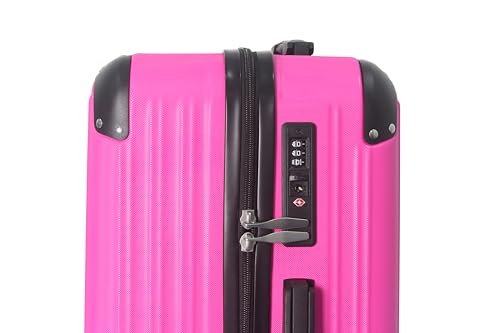 3-Piece Luggage Set 3 (20"/24"/28"), Hardside Suitcases with 8 Spinner Wheels, Scratch-Resistant ABS Shell, set2, set3 Travel Suitcase, TSA Lock (Ribbed Surface, Pink)2