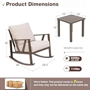 Patio Porch Furniture Set, Patio Outdoor Rocking Chairs Set of 2 with Coffee Table, 3 Piece Metal Outdoor Patio Furniture Set, Small Patio Bistro Conversation Set, Beige Patio Porch Furniture Set Patio Outdoor Rocking Chairs Set of 2 with Coffee Table 3 Piece Metal Outdoor Patio Furniture Set Small Patio Bistro Conversation Set Beige