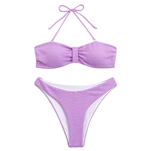 Maillot de bain pour femme violet L : bikini réglable bandeau et tankinis de plage