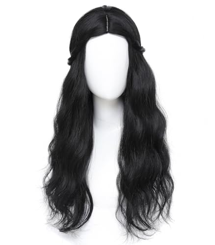Image of Adequate Long Wavy Wigs for Women Hippie Princess Wig, Suitable for Daily, Cosplay, Halloween and Masquerade Parties (Black)