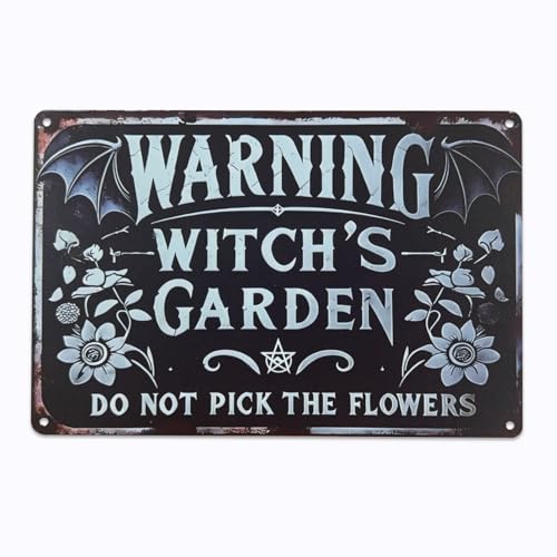 Aluminium Blechschild Garten Lustig - Hexen Warnschild Gartenschild