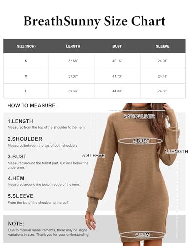 Image of BreathSunny Wedding Guest Sweater Dresses for Women Sexy Turtleneck Fall Knit Long Sleeve Dress Khaki M