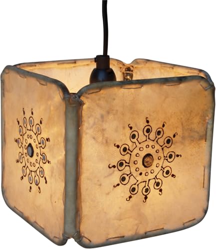 GURU SHOP Henna - Plafoniera/lampada a Sospensione in Pelle Karachi, Bianco, Colore: Bianco, 16x16x16 cm, Plafoniere Orientali