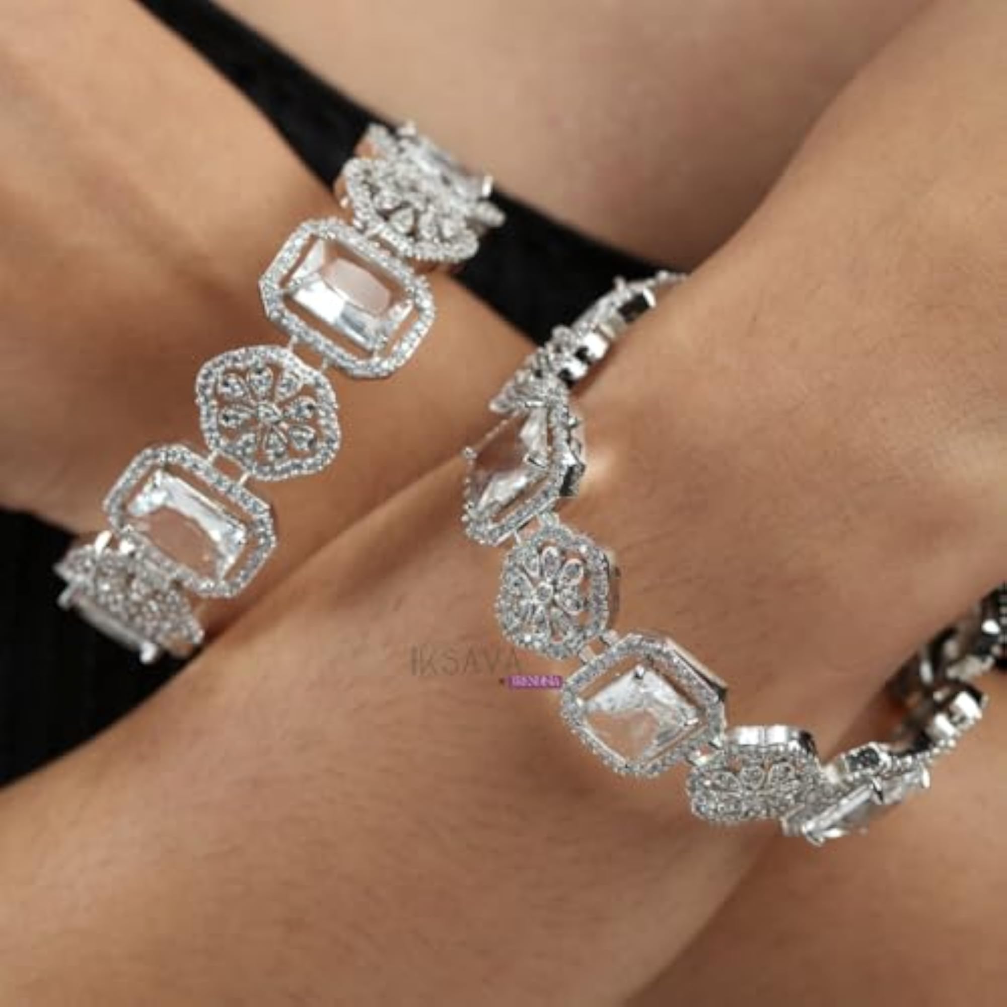Statement Silver-Tone American Diamond Bridal Kada for Women