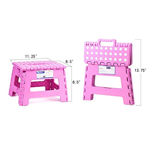 Delxo 9Inch Folding Step Stool - The Lightweight Step Stool is Sturdy and Safe Enough for Kids. Opens Easy with One Flip. Great for Kitchen, Bathroom, Bedroom Pink