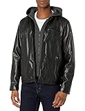 Levi's Men's Faux Leather Racer Hoody with Fleece Lining, Black, Large