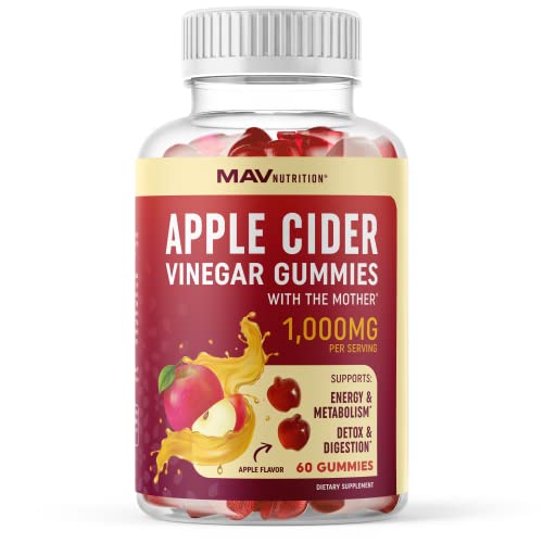 Organic Apple Cider Vinegar Gummies (60 Ct.) | Weight, Digestion, Detox, Immunity & Diet Support with ACV | With The Mother, Vitamin B6, B12 & Folate | Belly Fat Burner for Women & Men | Vegan, 500MG
