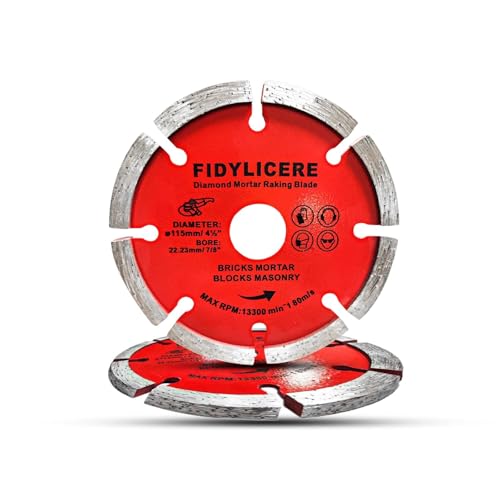 Fidylicere Diamond Mortar Rake Disc 115mm/4.5" Mortar Masonry Joint Raking Blade for Angle Grinders, Repointing Raker Tool for Fast Removal of Old Mortar and Brickwork pointing (2)