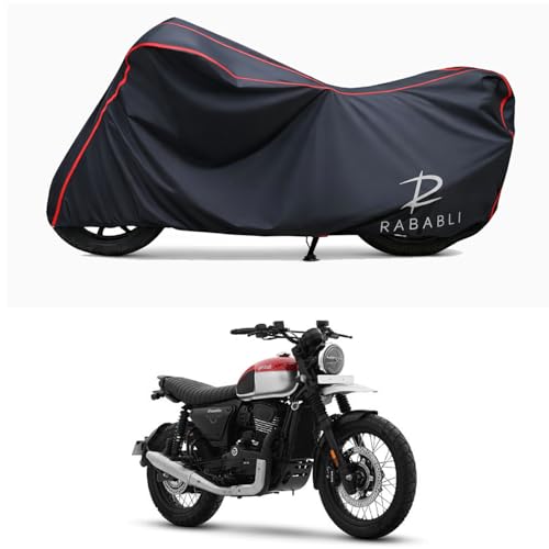 Image of Waterproof Bike Body Cover Compatible for | Yezdi Scrambler | Taffeta Fabric, Red Piping Design, Bottom Elastic Fit | Dustproof, Sun UV & Rain Protection for All Bikes
