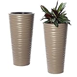 United Frames and Products “Michigan Dunes” Tall Modern Round Flower Pot with Insert Set of Two (31 Inch, Brown)