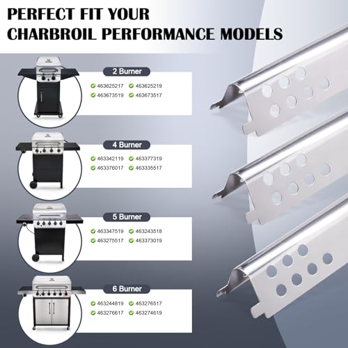 463347519 Replacement Parts for Char-broil Performance 5 Burner, G470-5200-W1 Burner & Heat Plates & Carryover Tubes for Charbroil 463347519, 463243518, 463275517, 463347518, 463373019, 463243519.