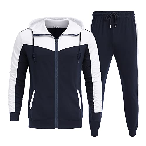 Coofandy Men's Athletic Running Tracksuit Set Casual Full Zip Jogging Sweat Suit 2 Pieces Sets For Men (Navyblue M) #TOP23