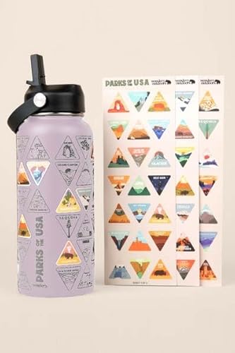 Wondery The Original Parks of the USA® Bucket List Travel Water Bottle with Waterproof Stickers and Straw | 32 oz Engraved or Screen Printed | Insulated Stainless Steel Vacuum Sealed (Frosty Lilac)