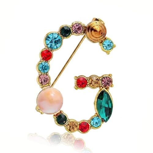 Image of Initial Brooch Pins A-Z 26 Letters Brooches For Women Colorful Enamel Alphabet Pin Pearl Crystal Lapel Pin