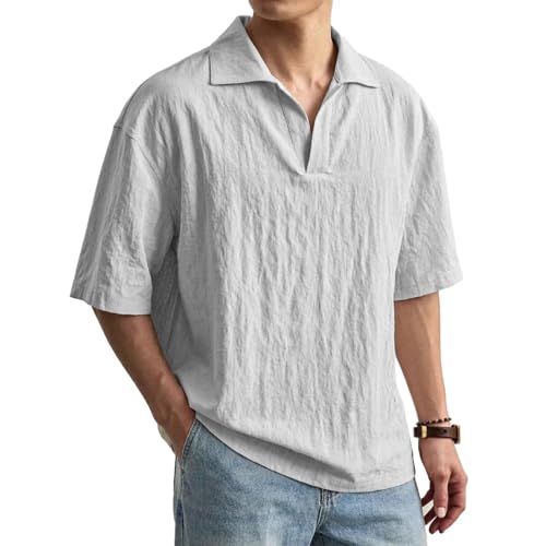 Camisa de algodón y lino hombre fresca y ligera que no aprieta para un verano cómodo y clásico