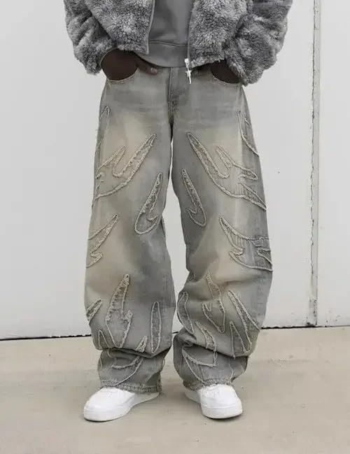 Men Women Y2k Baggy Jeans Distressed Black Oversized Streetwear Pants with Embroidery3