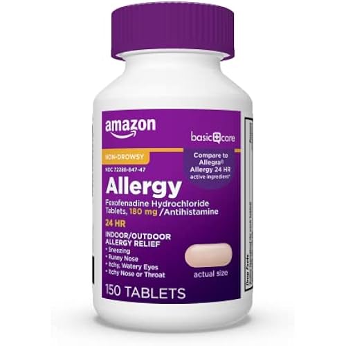 Amazon Basic Care All Day Allergy Relief, Fexofenadine Hydrochloride Tablets, 180 mg, Antihistamine, Non-Drowsy, 24-Hour Relief for Sneezing, Itchy Eyes, Runny Nose, Hay Fever, 150 Count