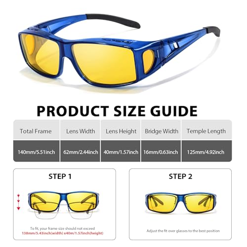 VIEWBETTER® Night Vision Driving Fit Over Glasses for Women Men Yellow Lens Anti Glare Polarized Nighttime Glasses UV Protect4