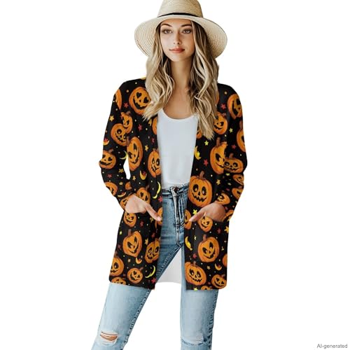 Image of Forchrinse Red Ladybug Cardigan for Women Causal Long Sleeve Open Front Cardigans Sweater Fashion 2024 Fall Coat with Pockets