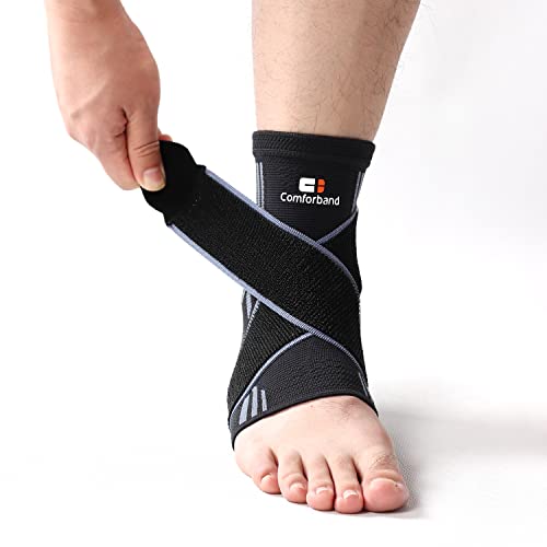 Comforband Ankle Compression Support With Adjustable Strap, Copper Infused – Breathable Sports Recovery Ankle Sleeve Brace For Running Walking Hiking Basketball Exercise Etc. Relief For Plantar Fasciitis, Sprained, Strained Or Swollen Ankle, Arthritis, Achilles Tendon, Sports Recovery. Fit For Men & Women (1, Medium) #TOP5