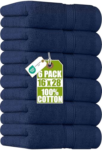 Utopia Towels - Toallas de Mano Grandes de algodón multipropósito para baño, Manos, Cara, Gimnasio y SPA - Dimensiones 41 cm x 71 cm - Paquete de 6 (Azul Marino)