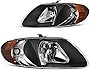 DWVO Headlights Assembly Compatible with 01-07 Dodge Caravan / 01-03 Chrysler Voyager / 01-04 Chrysler Town and Country / 05-07 Town & Country (Fits Base Model ONLY) Black Housing Amber Reflector