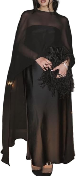 Women Sheer Poncho Chiffon Mesh Shawl Wrap Flowy Capelet Y2k Beach Cover Up Bridal Long Cape Shrug Wedding