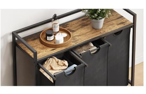 Laundry Hamper with Large Table Top, 3 Section Pull-Out Clothes Basket - Image 2