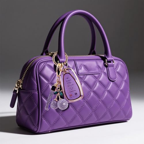 Rayslesan Sparkly Key Fob Cover with Cherry Keychain, TPU Smart Key Case for Women, Compatible with VW Atlas Taos Passat Golf Alltrack Arteon,Skoda Kodiaq Superb A7 (3-Button, Gold Purple) - Image 3